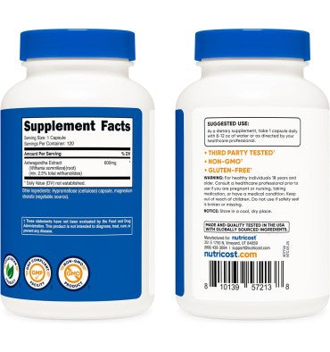 Nutricost, Extracto de Raíz de Ashwagandha KSM 66. 120 Caps