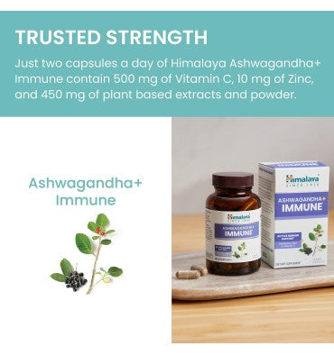 Himalaya, Ashwagandha soporte Inmune, Zinc y Vitamina C. 60 Vcaps