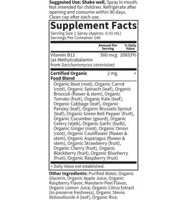 Vitamina B-12 Líquida Vegana sabor Frambuesa. 140 dosis, 58 ml.