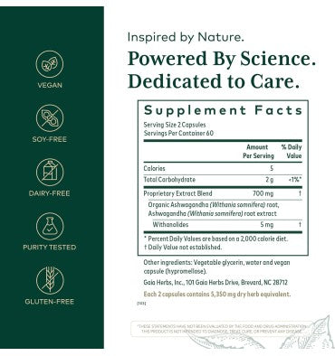 Gaia Herbs Pro, Raiz de Ashwagandha 700 soporte Inmunulógico. 120 Vcaps
