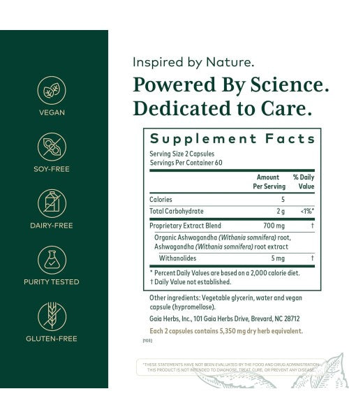 Gaia Herbs Pro, Raiz de Ashwagandha soporte sistema Inmunulógico. 120 Vcaps