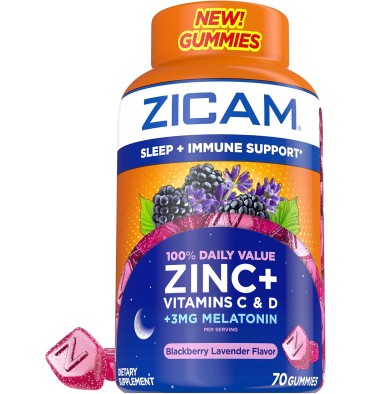 Gomitas de Zinc, Vitamina C, D y Melatonina sabor mora.