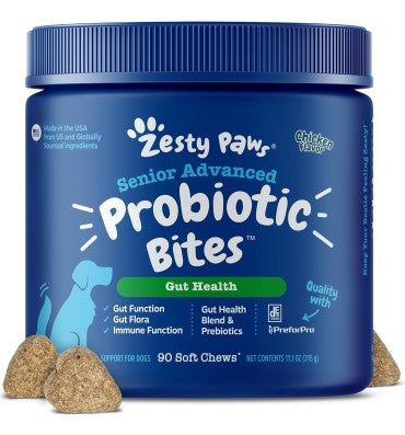 Senior Advanced Gut Health. Probioticos y Enzimas Digestivas, soporte Sistema Digestivo. 90 chews