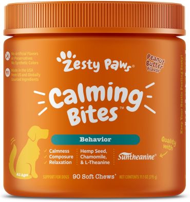 Calming Bites, Alivio de Ansiedad Natural para Perros sabor Pavo. 90 chews.