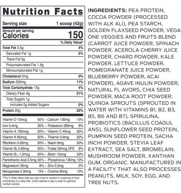 VEGA ONE ORGANIC, sabor Chocolate. 708 gr.