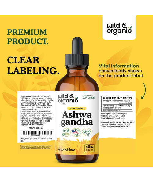 Wild & Organic, Extracto de Raíz de Ashwagandha. 60 y 120 ml