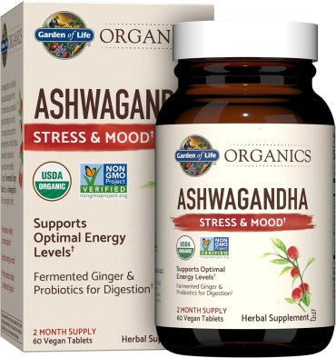 Garden of Life Organics, Ashwagandha y Gengibre Orgánico. 60 Vtabs