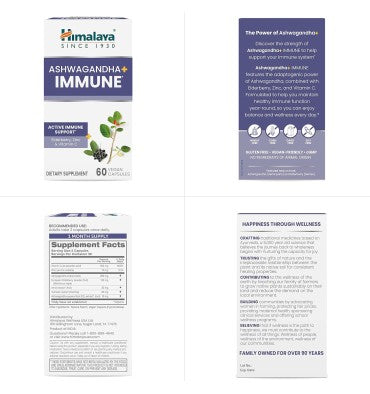 Himalaya, Ashwagandha soporte Inmune, Zinc y Vitamina C. 60 Vcaps