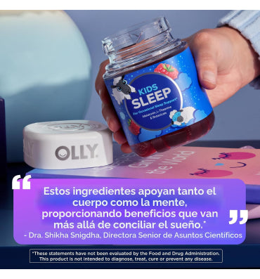 OLLY, Kids Sleep, soporte para descanso nocturno sabor Raspberry. 50, 70 y 90 gomitas