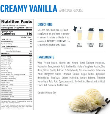 Proteína de Whey (25 gr) Zero Carb sabor Vainilla. 2 kg.