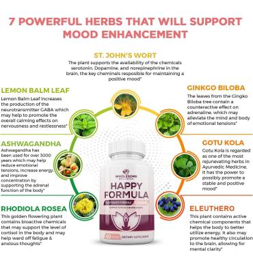 Happy Formula, Alivia el Estrés y Depresión, 60 Caps.