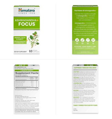 Himalaya, Ashwagandha, Bacopa y B12, soporte Claridad Mental . 60 Vcaps
