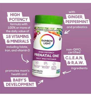 Mutlivitamínico Prenatal Rainbow Light One. 120 Vcaps.