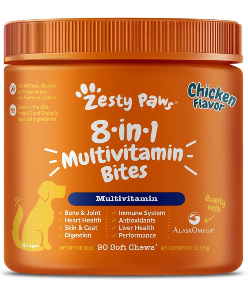 Zesty Paws, 8 in 1 Multivitamin Bites, para Perros sabor crema de cacahuate. 90 chews