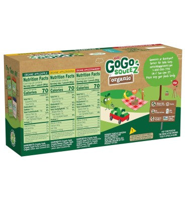 Puré de Manzana con Fresa o Plátano Orgánico Variety Pack. 28 pack