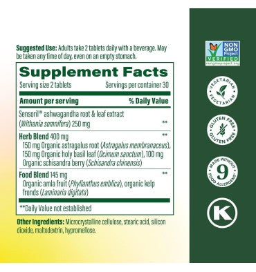 MegaFood, Ashwagandha y Hierbas, soporte Equilibrio Emocional. 60 minitab