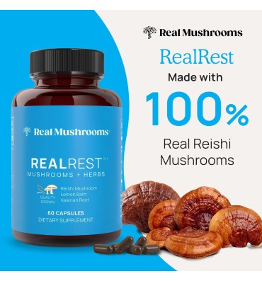 "Real Rest"; Hongo Orgánico Reishi, Lemon Balm y Valeriana. 60 caps