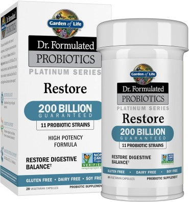 Garden of Life Dr. Formulated, Probióticos Platinum Restore 200 billones CFU. 28 caps