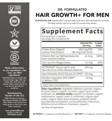 Garden of Life Dr. Formulated, Soporte para Cabello fuerte con Biotina y Extractos Naturales. 30 caps