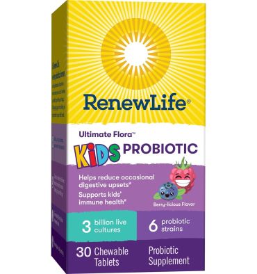Probióticos para Niños Ultimate Flora sabor Berries 3 billiones. 30 tabs masticables