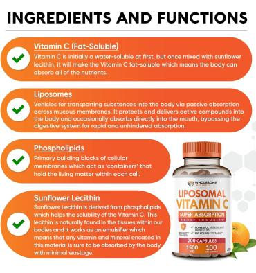 Vitamina C Liposomal 1500 mg, 200 tabs.