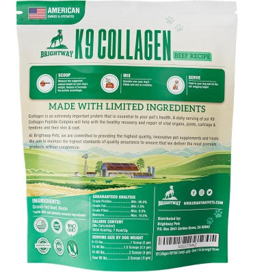 K9 Péptidos de Colágeno Grass Fed con Biotina para Perros.284.5 gr