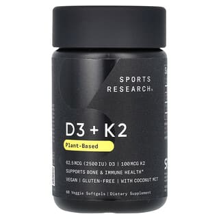 D3 + K2, Plant-Based, 62.5 mcg/100 mcg, 60 Veggie softgels