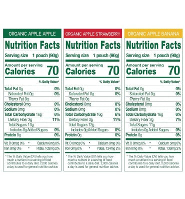 Puré de Manzana con Fresa o Plátano Orgánico Variety Pack. 28 pack