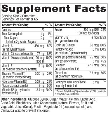 Multivitamínico para Hombre, sabor Blackberry Blitz. 130 gomitas.