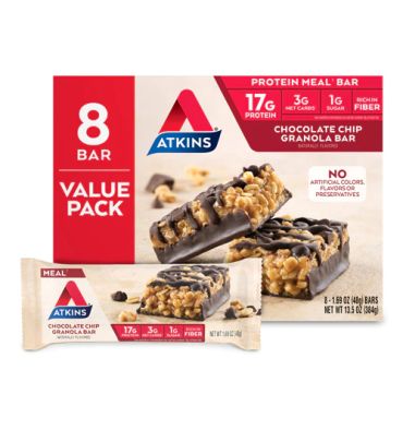 Meal Bar Value Pack Chocolate Chip Granola. 8 barras