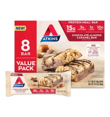Protein Meal Bar Value Pack Chocolate Almond Caramel. 8 barras