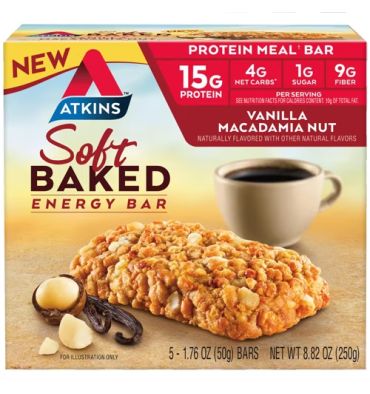Soft Baked Energy Meal Bar Vanilla Macadamia Nut. 5 barras