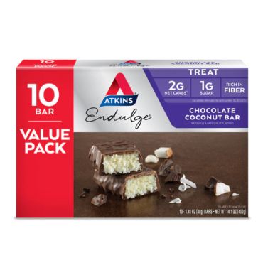 Endulge Bars Value Pack Chocolate Coconut. 10 Barras