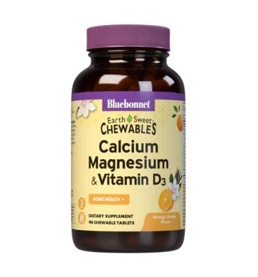 Magnesio, Calcio y Vitamina D3,  en tabletas masticable, 2 sabores. 90 tabletas