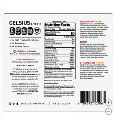 Celsius Essential Energy Powder Sticks. 30 unit