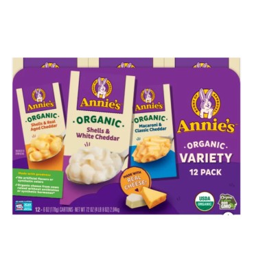 Pasta Macaroni y Conchitas  con Queso Orgánico, Variety Pack. 12-pack