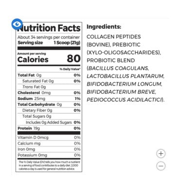 Péptidos de Colágeo y Probióticos, sin sabor. 726 gr.