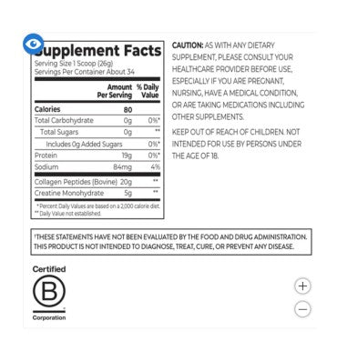 Colágeno y Creatina, sin sabor. 884 gr.