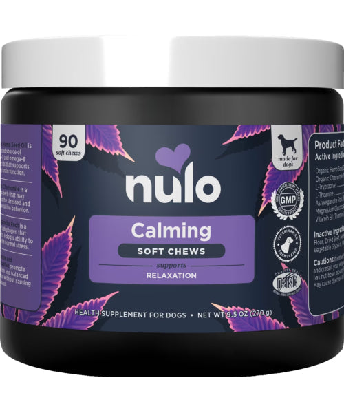 Nulo, Calming Soft Chews, Cáñamo + Manzanilla + Ashwagandha + L-Teanina + L-Triptófano para Calma y Estrés, Perros, 90 masticables