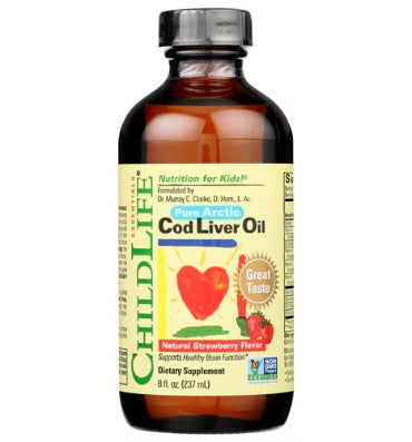 Aceite de Higado de Bacalao Natural sabor Fresa para Bebés y Niños. 8 oz