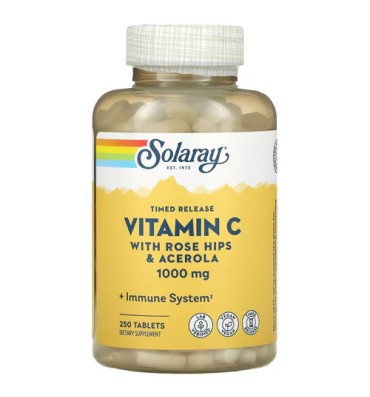 Vitamina C con Acerola y Rose Hips (1000 mg), 250 vcaps.