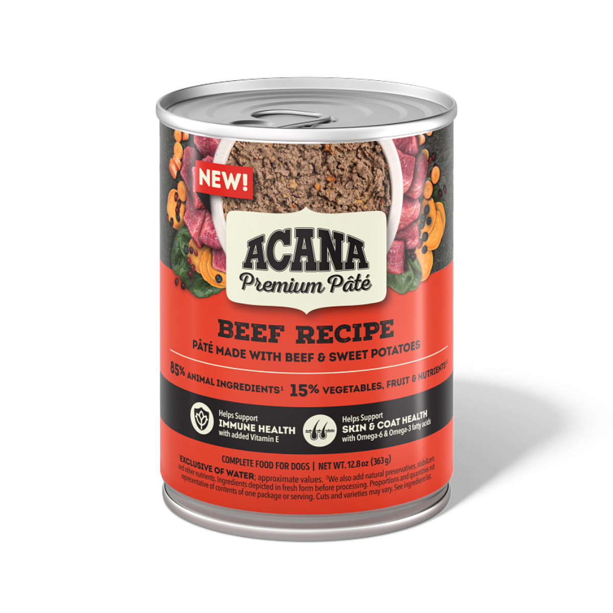 ACANA Premium Paté receta de res lata de 363 g, caja de 12