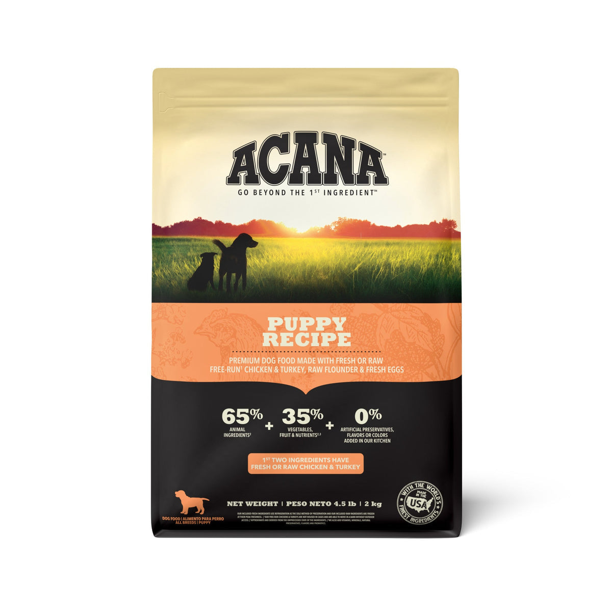 ACANA Puppy Recipe 4.5 lb (2.04 kg) – empaque 65 % ingredientes animales