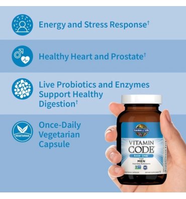 Multivitamínico Raw One Hombre, 1 Diario. Energía, Próstata. 75 Vcaps