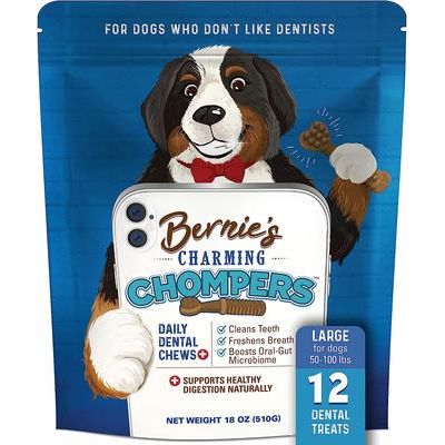 Bernie's, Charming Chompers, cuidado dental + apoyo digestivo, 12 / 18 / 22 / 30 masticables.
