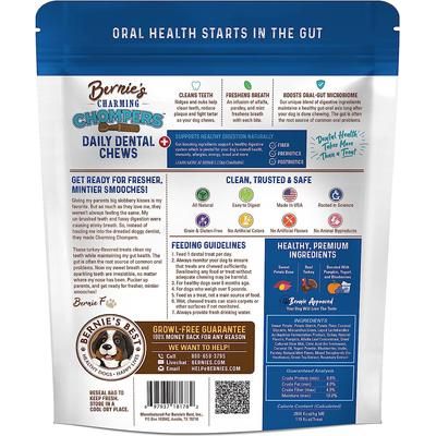Bernie's, Charming Chompers, cuidado dental + apoyo digestivo, 12 / 18 / 22 / 30 masticables.