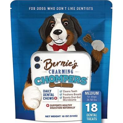 Bernie's, Charming Chompers, cuidado dental + apoyo digestivo, 12 / 18 / 22 / 30 masticables.
