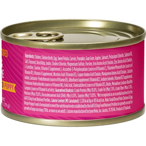 Nulo, FreeStyle Paté Small Breed Puppy Chicken & Egg, Pollo + Huevo con Camote, Calabaza y L-Carnitina, Sin Granos, Cachorros de Razas Pequeñas, 79 g × 12 latas