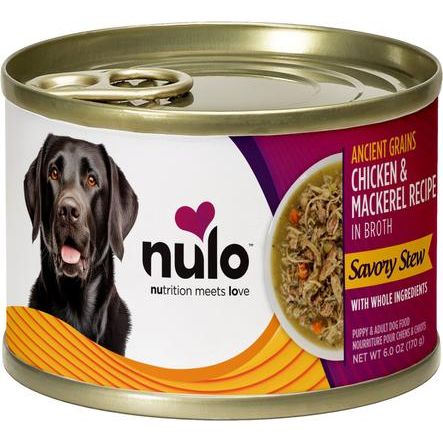 Nulo, Savory Stews Ancient Grains Chicken & Salmon, Pollo + Salmón + Calabaza + Quinoa Roja en Caldo, Cachorros y Adultos, 170 g × 8 latas