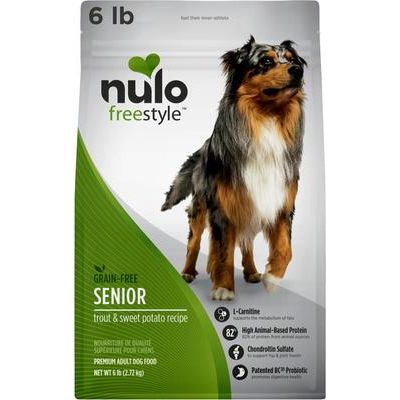 Nulo, FreeStyle Senior Trout & Sweet Potato, Trucha + Camote sin Granos con Glucosamina + Condroitina + L-Carnitina, Perros Senior, 2.72 / 4.99 / 11.79 kg